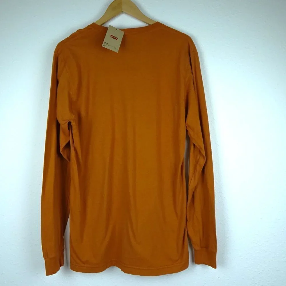 Levi's Long Sleeve T-Shirt Men's Size M Brown Spell Out Logo Flawed Read Descr